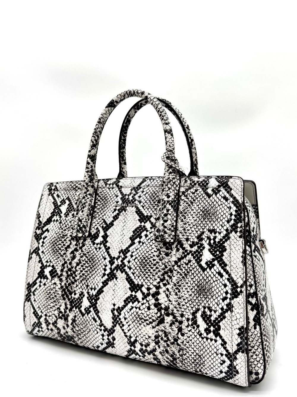 Michael Kors Laila Medium Snakeskin Leather Satchel Bag - Aluminum